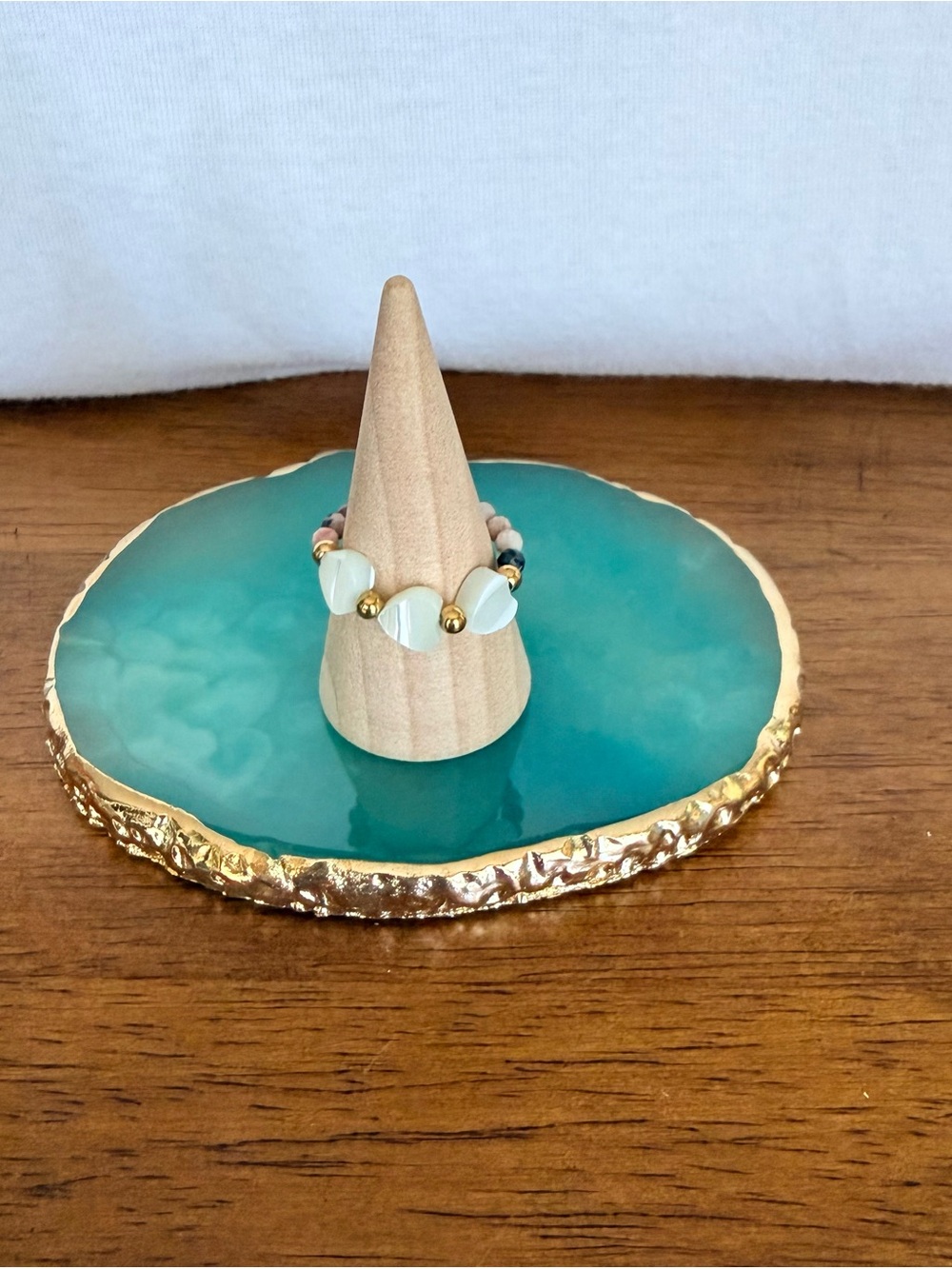 1 for $6 or 3 for $14! Add to Bundle!Beaded Shell and Gold Accent Stretch Ring